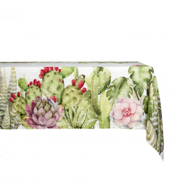 White linen tablecloth print oily plants 160x260cm - Nardini Forniture