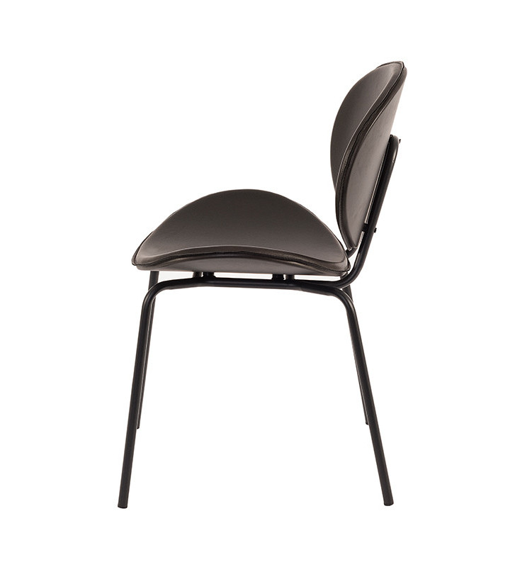 Alba home pure collection chair in black leather with black metal frame 50x54x81cm - Nardini Forniture