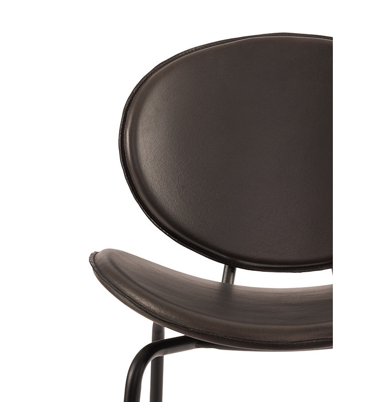 Alba home pure collection chair in black leather with black metal frame 50x54x81cm - Nardini Forniture