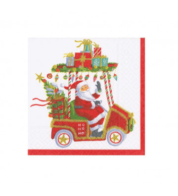 Set 20 tovaglioli in carta da cocktail Babbo Natale sulla golf cart - Caspari - Nardini Forniture