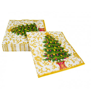 Set 20 tovaglioli in carta da pranzo albero di natale dorato - Caspari - Nardini Forniture