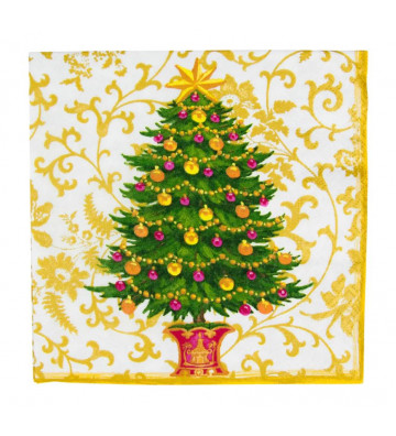 Set 20 tovaglioli in carta da pranzo albero di natale dorato - Caspari - Nardini Forniture