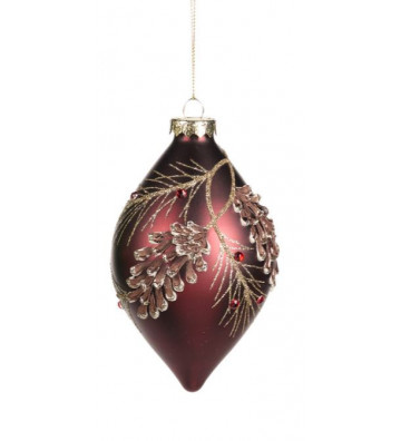 Pallina di Natale in vetro allungata rossa decorazione pigna 14 cm - Goodwill - Nardini Forniture