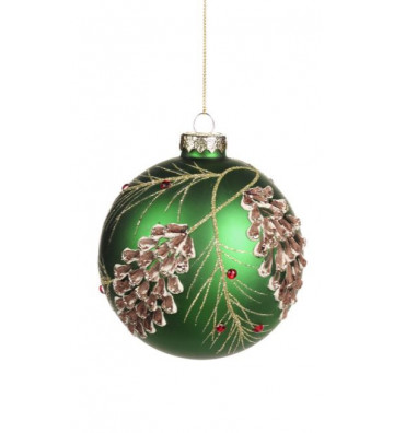 Pallina di Natale in vetro tonda verde decorazione pigna 14 cm - Goodwill - Nardini Forniture