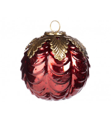 Pallina di Natale tonda in vetro rossa effetto nastro 10 cm - Goodwill - Nardini Forniture