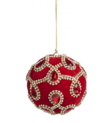 Pallina di Natale tonda in velluto rosso e diamanti 10cm - Goodwill - Nardini Forniture