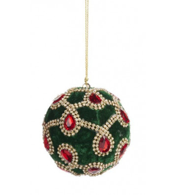 Pallina di Natale tonda in velluto verde e diamanti 10cm - Goodwill - Nardini Forniture