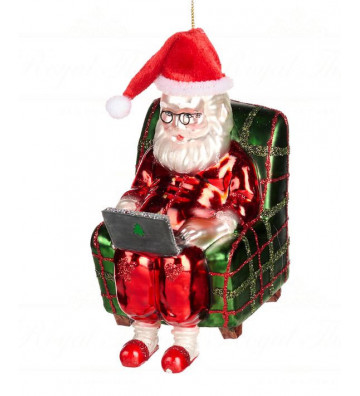 Pallina di natale in vetro Babbo Natale in poltrona con pc 12 cm - Goodwill - Nardini Forniture