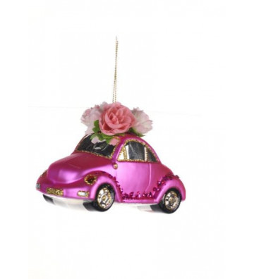 GLASS FLOWER CAR PINK 11CM