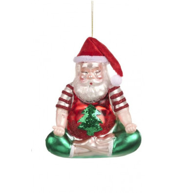 Pallina di Natale in vetro babbo natale posizione yoga lotus 16 cm - Goodwill - Nardini Forniture