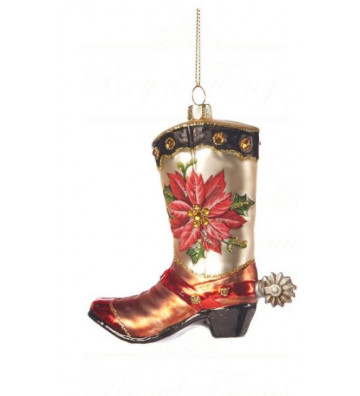 Pallina di Natale in vetro stivale da cowboy fiore rosso 11 cm - Goodwill - Nardini Forniture