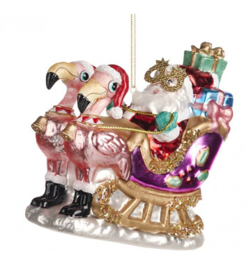 GLASS SANTA FLAMINGO 13CM