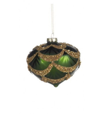 Pallina di Natale in vetro a goccia verde e oro 10 cm - Goodwill - Nardini Forniture