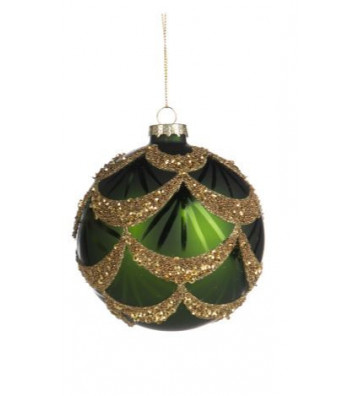 Pallina di Natale in vetro tonda verde e oro 10 cm - Goodwill - Nardini Forniture