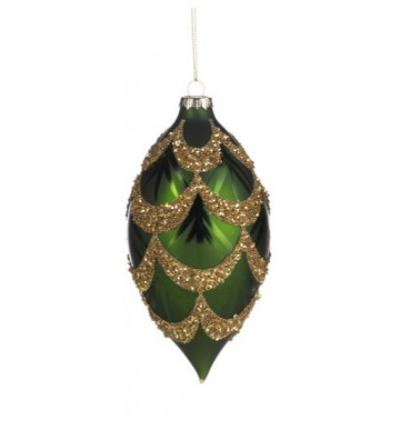 Pallina di Natale in vetro allungata verde e oro 10 cm - Goodwill - Nardini Forniture