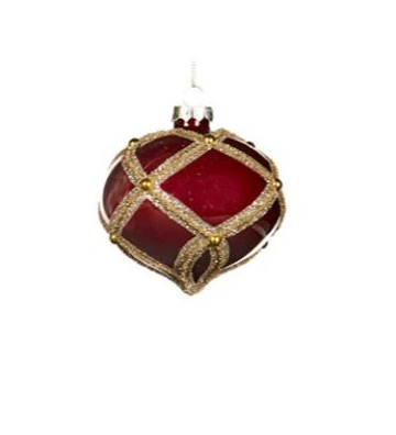 Pallina di Natale in vetro a goccia rombi glitter rosso e oro 8 cm- Goodwill - Nardini Forniture