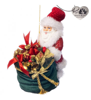 Pallina di Natale in tessuto con Babbo Natale e regali 16 cm - Goodwill - Nardini Forniture