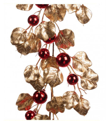 Ramo ghirlanda con palline metalliche rosse e foglie dorate 183 cm - Goodwill - Nardini Forniture