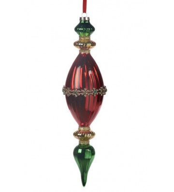 Pallina in vetro rosso e verde allungata con gioiello 35 cm - Goodwill - Nardini Forniture