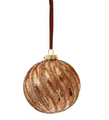 Pallina di Natale tonda in vetro marrone e glitter oro 12 cm - Nardini Forniture