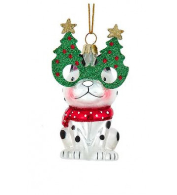 Pallina di Natale in vetro cane occhiali con albero 10 cm