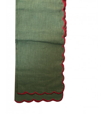 Runner in lino verde con bordo rosso smerigliato natalizio 50x350cm - nardini forniture