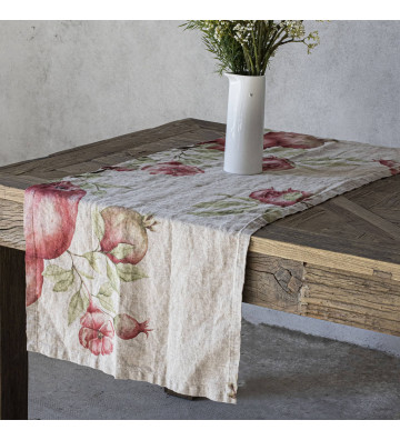 Runner in lino naturale con stampa melograni 50x150cm