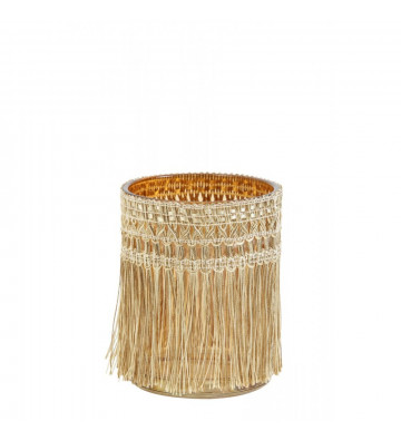 Tealight in brown glass with fringes in 10x12.5cm fabric - Light&Living - Nardini Forniture