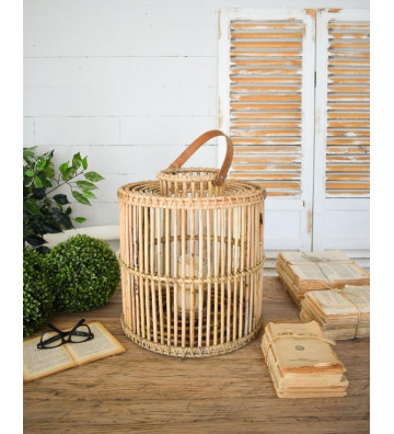 St. Barth lantern in natural hand woven Kobu and leather - Nardini Forniture