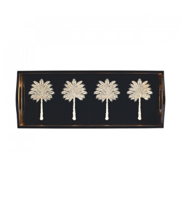 Rectangular tray large palms lacquered black and gold 50x20cm