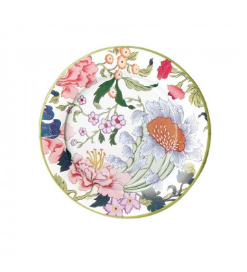 Dessert paper plate round fantasy oriental flowers - 8 pieces per pack - Caspari - Nardini Forniture