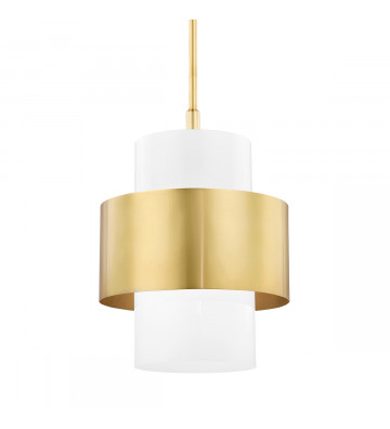 Cornith chandelier in brass and opaque white glass