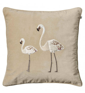 Flamingo cushion cover in beige velvet embroidered 50x50 cm - Nardini Forniture