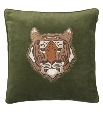 Fodera per cuscino in Velluto verde con ricamo tigre 50x50cm - Nardini Forniture