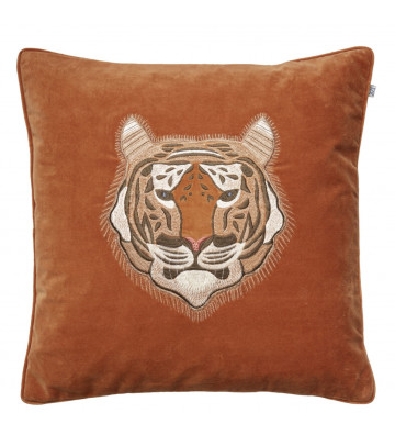 Fodera per cuscino in Velluto arancione con ricamo tigre 50x50cm - Nardini Forniture