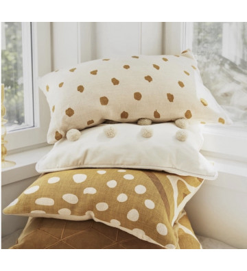 Yash ivory linen cushion cover with yellow polka dots 40x60cm - Nardini Forniture