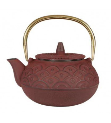 Red cast iron teapot with gold handle 85cl