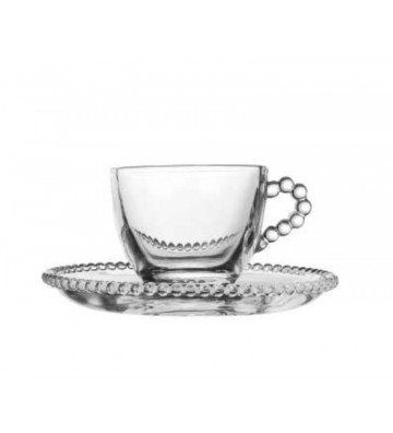 Glass coffee cup with pearl saucer 7,5cl