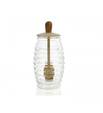 Honey jar in glass and wood Ø6x16 cm