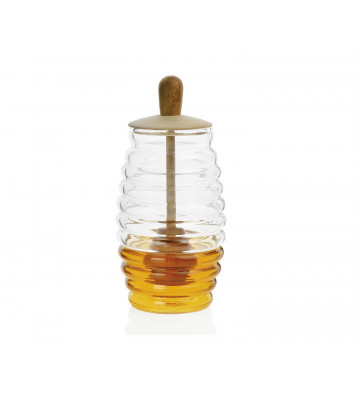 Glass and wood honey pot Ø6x16 cm - Andrea House - Nardini Forniture
