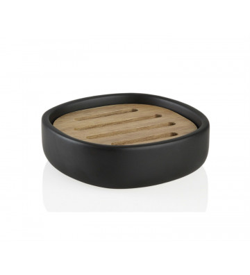 Black ceramic soap dish and wood 13x13x4 cm - Andrea House - Nardini Forniture