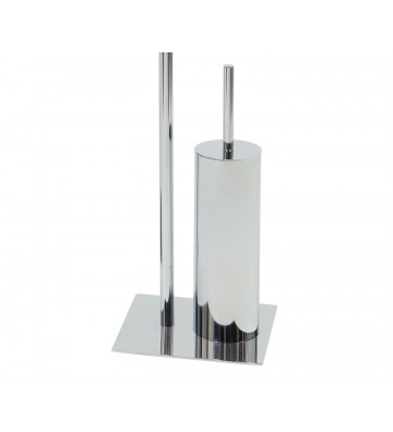 Toilet roll holder with brush silver chrome H72cm