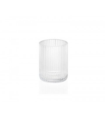Transparent glass brush holder with relief lines Ø7x9,5 cm - Andrea House - Nardini Forniture