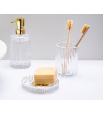 Toothbrush holder in transparent glass with raised lines Ø7x9.5 cm