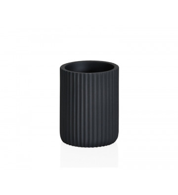 Portaspazzolino in ceramica nera a righe in rilievo - Andrea House - Nardini Forniture