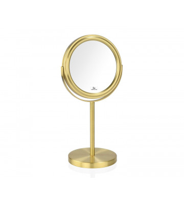 Double-sided gold 5X magnifying table mirror