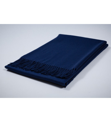 Blue fringed plaid in wool and cashmere 140x180cm