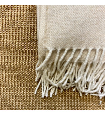 Plaid ivory fringe in wool and cashmere 140x180cm