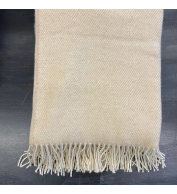 Beige and white herringbone plaid in wool and cashmere 140x180cm