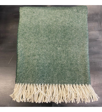 Plaid spigato verde e bianco in lana e cashmere 140x180cm - Nardini Forniture